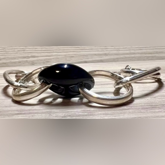 Vintage Designer Sterling Silver & Onyx Mixed Large Link Bracelet, 8.5”, 20.6g - Picture 2 of 6